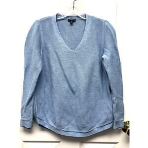 Talbots Sweater V Neck Light Blue Rayon Cotton Blend Pullover Size MP